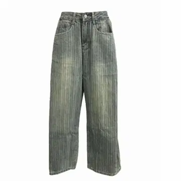 스트라이프 디자인 와이드 데님 팬츠