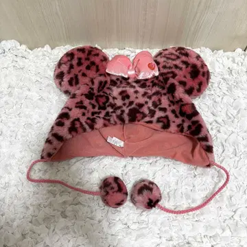 디즈니 미니 레오파드 무늬 모자 핑크 복슬복슬 퍼