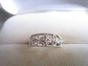 새상품! 멋진 꽃 모양 최대 폭 6mm 10k WG 화이트 골드 반지