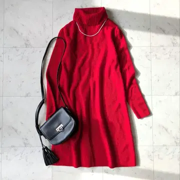 엠즈 그레이시 니트 원피스 터틀넥 빨간색