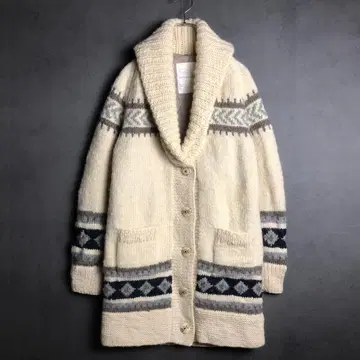 새상품급 고급 울 두꺼운 원단 네이티브 무늬 숄카라 니트 코트 M 방한