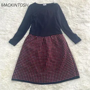 매킨토시 철학 원피스 이소재 절개 네이비 트위드 36