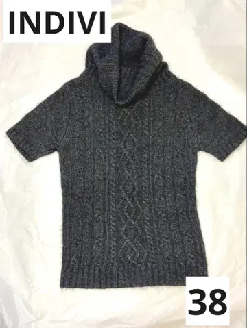 INDIVI 케이블 하이넥 반팔 니트 38 그레이