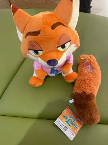 주토피아2 코텟토 펫탄 big 봉제 인형 꼬리 파우치 닉 2종 세트