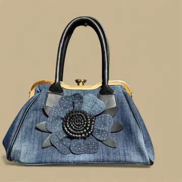 오늘 발송 데님 플라워 디자인 반짝반짝 핸드백