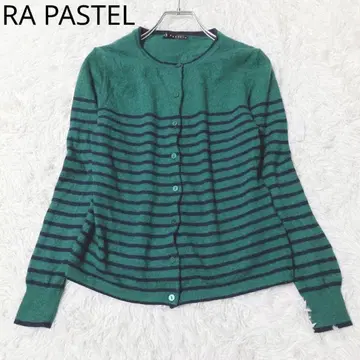 라 파스텔 니트 가디건 모 100% 보더 그린 네이비 M~L