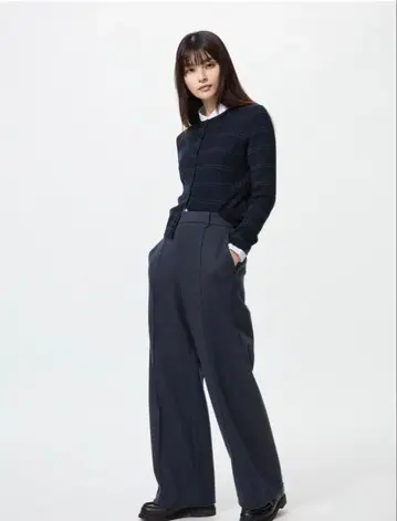 유니클로 브러쉬드 저지 와이드 팬츠 네이비 xs