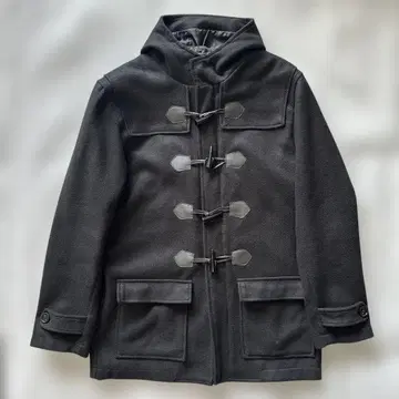 안감 부착 블랙 더플 코트 후드 부착 학생