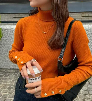 DISCOAT 디스코트 리브 소매 버튼 터틀 오렌지