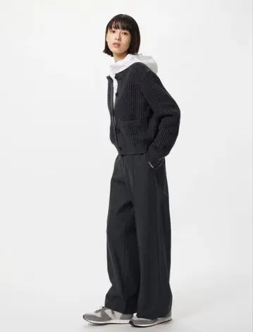 유니클로 브러쉬드 저지 와이드 팬츠 다크 그레이 xs