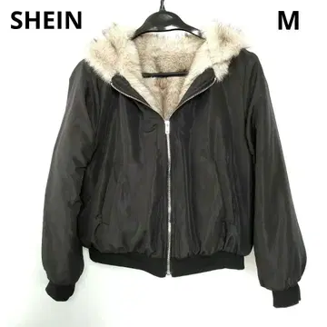 SHEIN 인조 모피 카라 부착 라이너 블랙 봄버 자켓 블루종