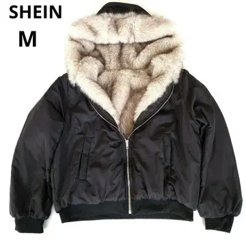 SHEIN 인조 모피 카라 부착 라이너 블랙 봄버 자켓 블루종
