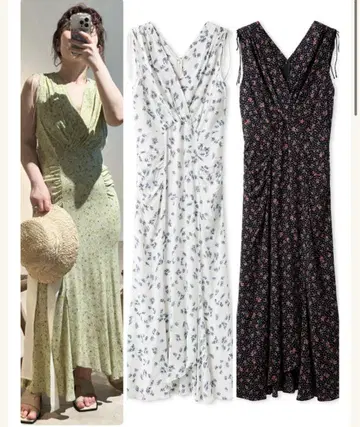 빈티지 플라워 프린트 민소매 원피스