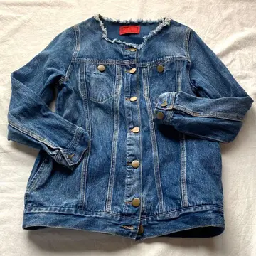 somari 데님 자켓 노카라 프린지 G