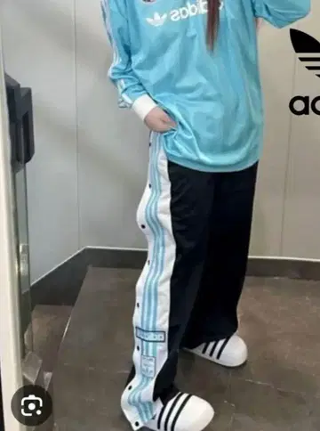 adidas 아디블레이크 스카이블루 스냅 팬츠 속기모