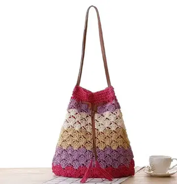 컬러풀 니트 버킷 숄더백