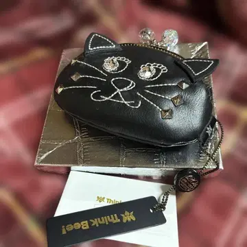 싱크비! 사탕구슬 금 파우치 지갑 고양이 얼굴 미사용 새상품