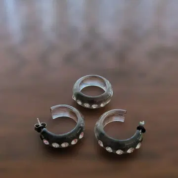 클리어 소재 큐빅 후프 귀걸이 반지 3개 세트