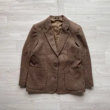 [ 세일 ] 체크 무늬 테일러드 자켓 알파카 혼방 빅 레트로 브라운