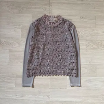 METURE-KREIN 레이스 편직 블라우스 꽃무늬 비침 라메 파티