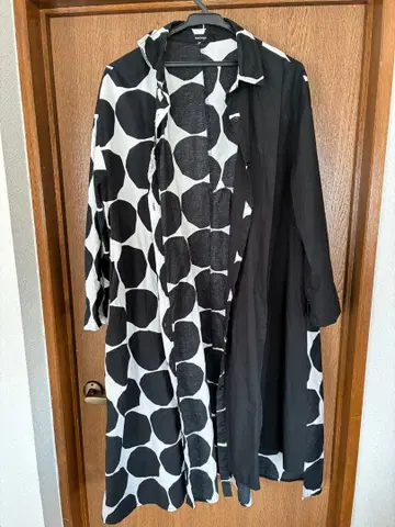 멜란지 흑백 도트 무늬 롱 셔츠 원피스