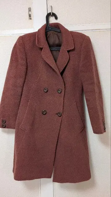 브라운 더블 브레스트 롱 코트