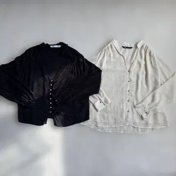 자라 긴팔 블라우스 블랙 화이트 골드 컬러 점무늬 2개 세트