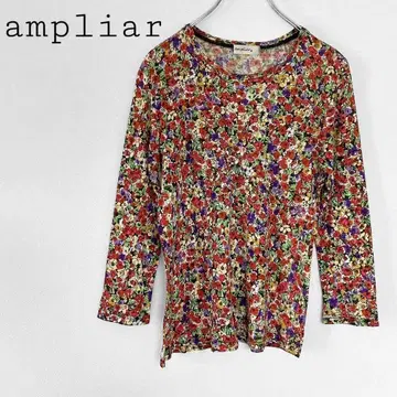 앰플리아 긴팔 T셔츠 꽃무늬 레트로풍 넉넉한 넥 개성파 캐주얼