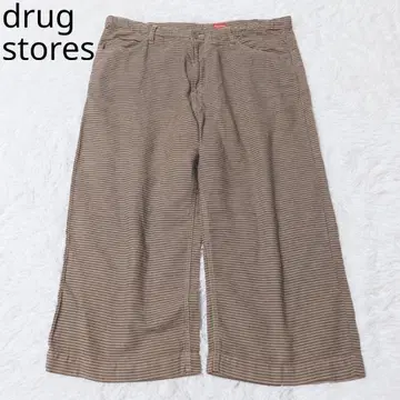 드럭 스토어즈 와이드 팬츠 스트라이프 캐주얼 브라운 면마 혼방 F