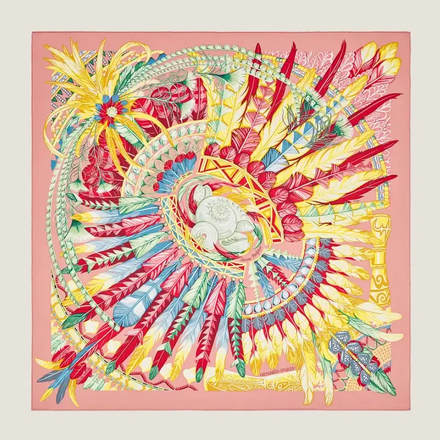 Hermes Carre Scarf 90 Rose Beret Multi 3475