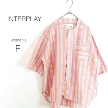 [ 인터플레이 ] 반팔 셔츠 노카라 스트라이프 빅 사이즈 루즈핏