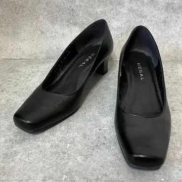 새상품급 REGAL 천연 가죽 펌프스 포멀 심플 블랙 스퀘어토