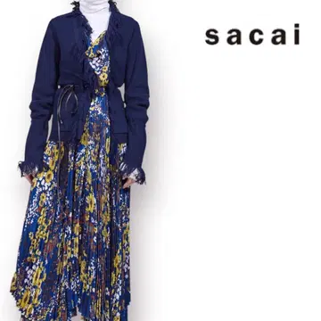 레어 Sacai 이소재 도킹 드레스 플리츠 원피스 꽃무늬 18aw