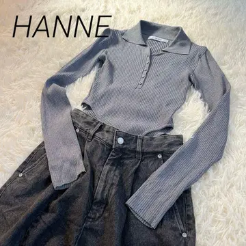 새상품급 HANNE 폴로 니트 바디 수트 긴팔 리브 니트 그레이 F