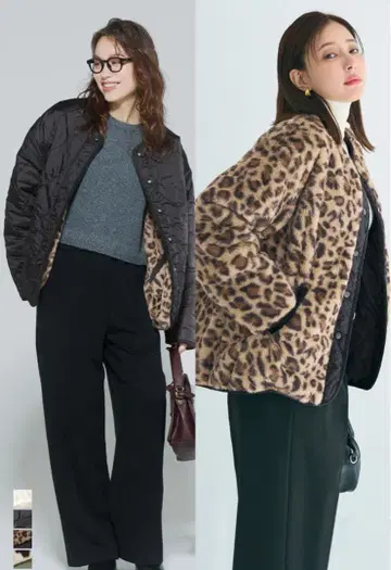 coca 코카 워셔블 리버서블 퀼팅 블루종 레오파드 무늬 블랙 L