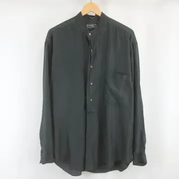 STEEL 실크 100% 오버 사이즈 밴드 카라 셔츠 L 구제 의류 블랙