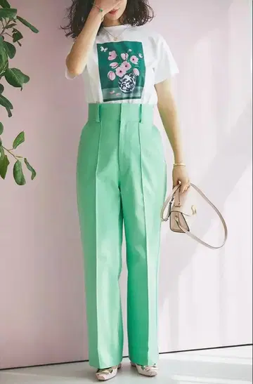 세븐틴 하이웨스트 스트레이트 팬츠 (그린)