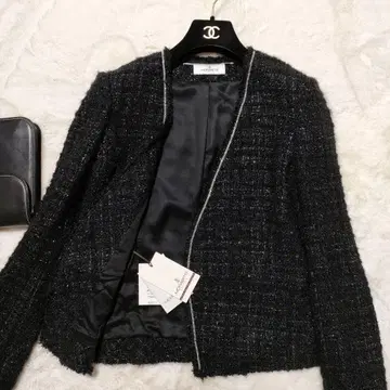 미사용 새상품 모라비토 트위드 최근 모델 블랙 노카라 자켓