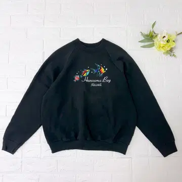 [ 구제 의류 ] 열대어 자수 트레이닝복 맨투맨 블랙 속기모 루즈핏