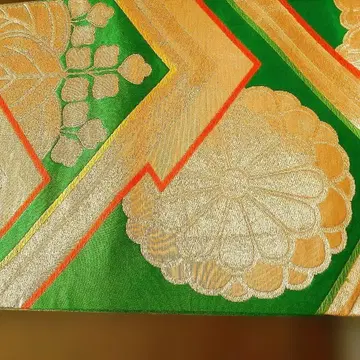 화려한 꽃무늬 그린 컬러 후쿠로 오비