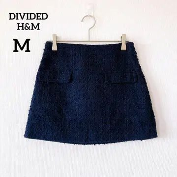 디바이데드 미니 스커트 M 네이비 사다리꼴 트위드 A라인 154