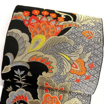 후쿠로 오비 당직 광의 당꽃 무늬 능 무늬 금실 은실 기모노 113tz