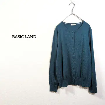 BASIC LAND 가디건 겉옷 상의 울 100% 청록색 긴팔