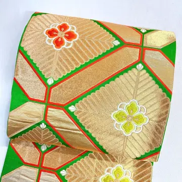 후쿠로 오비 당조 마츠비시 하나비시 능형 무늬 금실 기모노 113tz