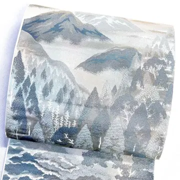 후쿠로 오비 풍경 무늬 산 나무 산맥 설경 안개 은사 기모노 113tz