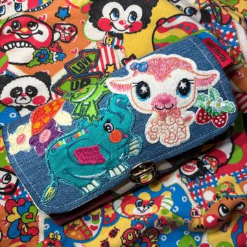 컬러풀 레트로 동물 와펜 데님 대용량 장지갑