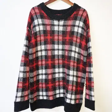 펑크 스타일 체크 무늬 모헤어 니트 그런지 고딕