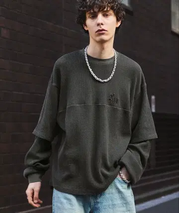 페이크 레이어 와플 숏 롱T