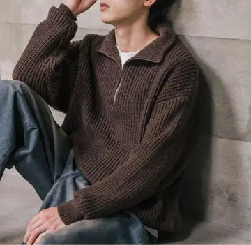 오버 사이즈 하찌 하프 지퍼 니트 스웨터 브라운 L zozo 인기