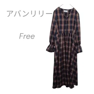 아반 릴리 AVAN LILY 체크 무늬 셔링 슬리브 롱 원피스